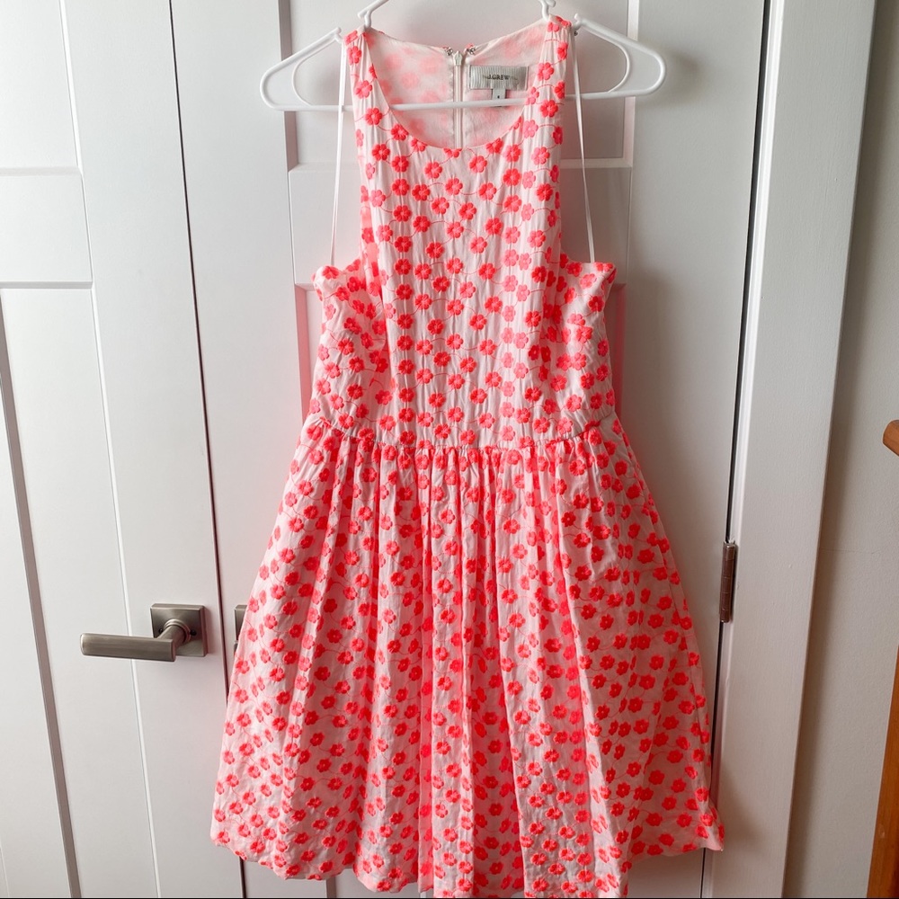 J.Crew White Neon Pink Embroidered Floral Racerback Dress Size 6 NWT